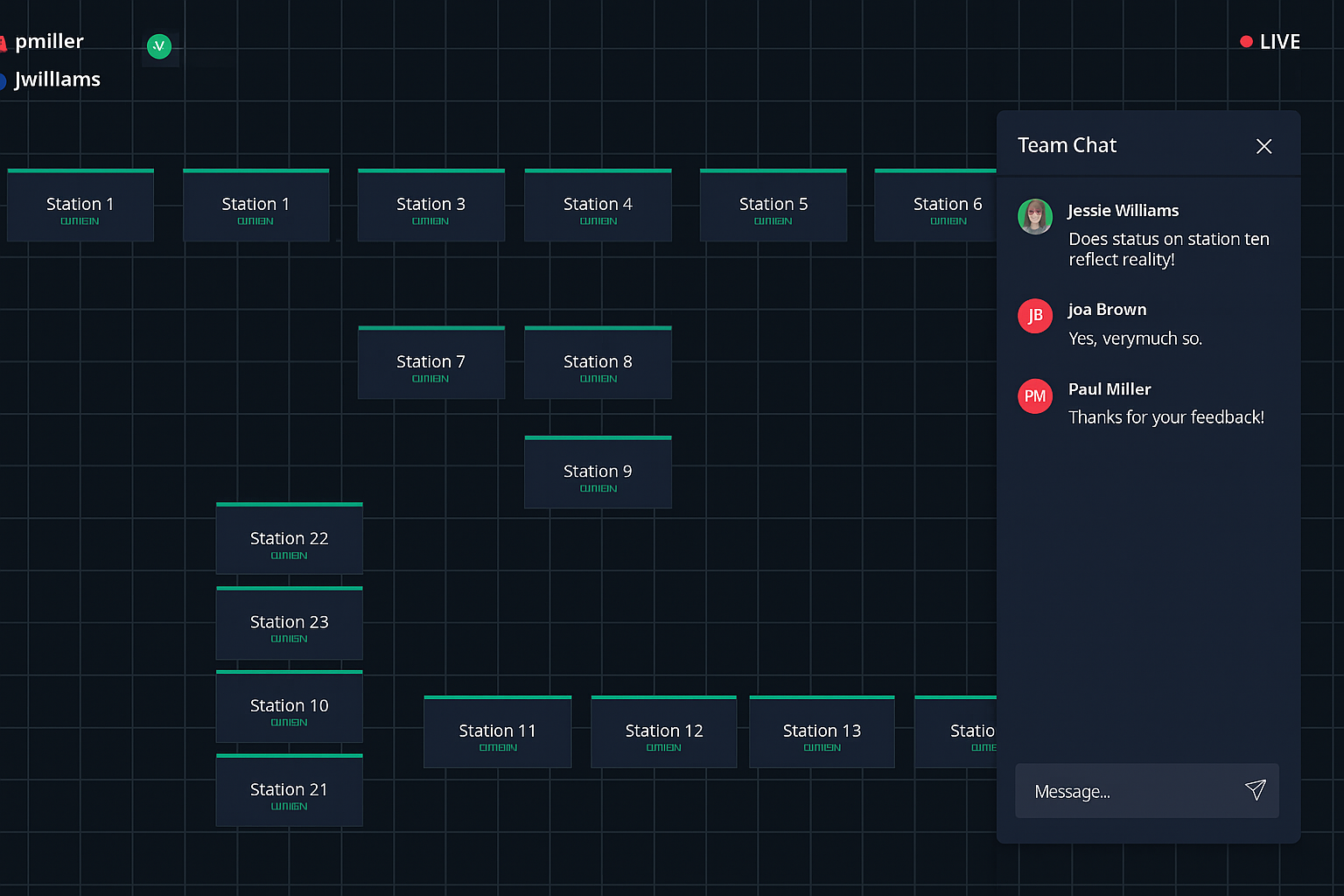 Assembly Lime collaboration interface showing real-time team editing, shared workspace, and live chat for manufacturing teams